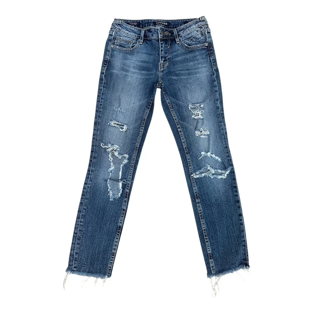 Vigoss Jeans Womens Size 25x25 Skinny Crop  Distressed‎ Blue Denim Medium Wash